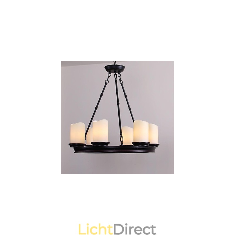Vintage kroonluchter 6 lampen staal en glas