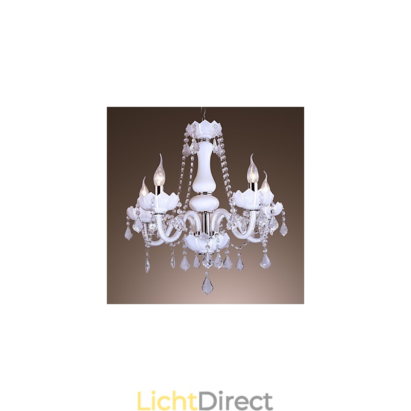 Elegante kristallen kroonluchter met 5 lampen in wit