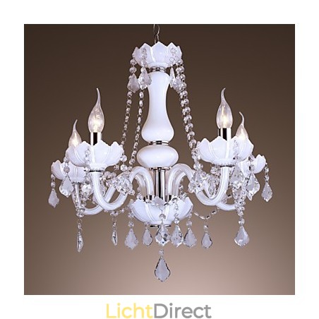 Elegante kristallen kroonluchter met 5 lampen in wit