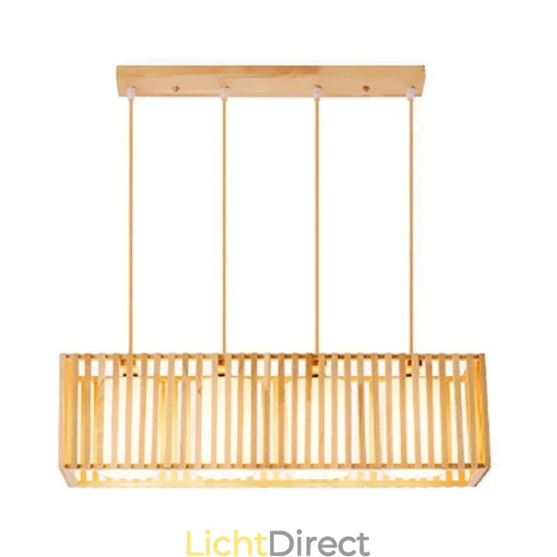 Minimalistische hanglamp in de vorm van een houten kooi