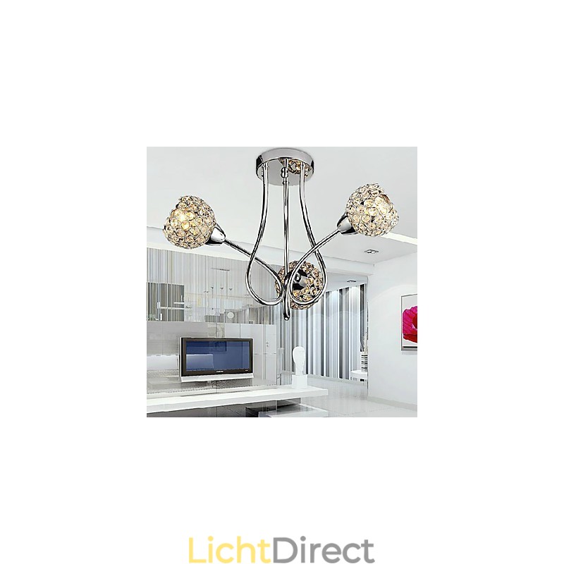 Moderne glanzende 3-lichts plafondlamp in kristaldesign