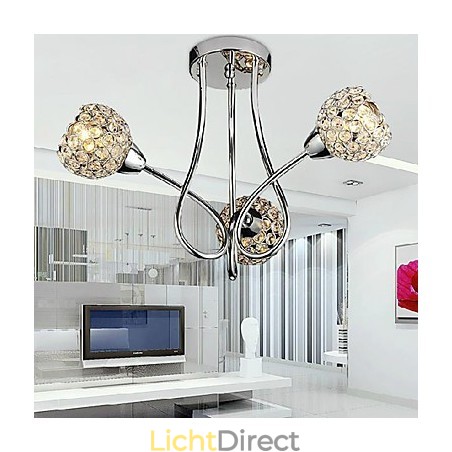 Moderne glanzende 3-lichts plafondlamp in kristaldesign
