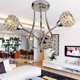 Moderne glanzende 3-lichts plafondlamp in kristaldesign