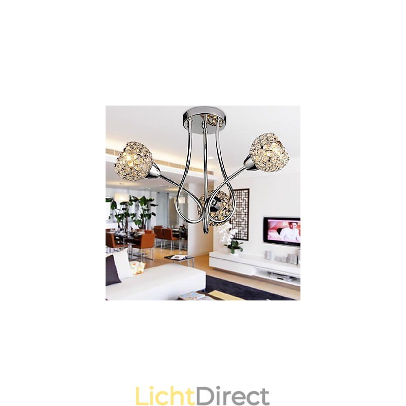 Moderne glanzende 3-lichts plafondlamp in kristaldesign