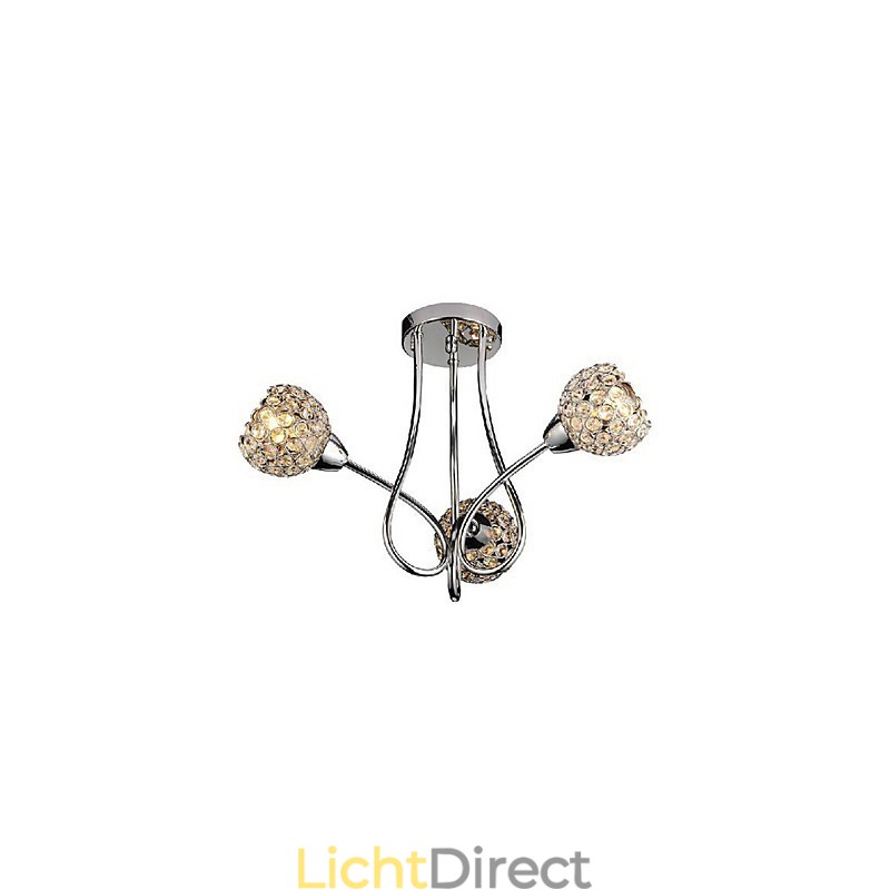 Moderne glanzende 3-lichts plafondlamp in kristaldesign