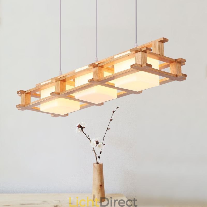 Creatieve 3-lichts eikenhouten hanglamp Decoratieve houten plafondlamp Café