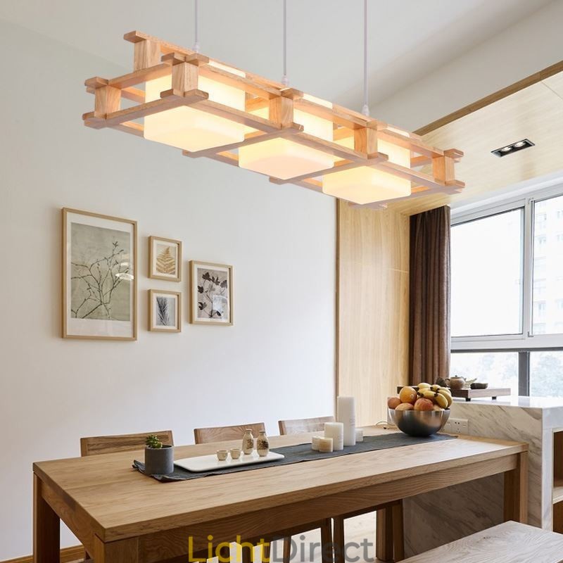 Creatieve 3-lichts eikenhouten hanglamp Decoratieve houten plafondlamp Café