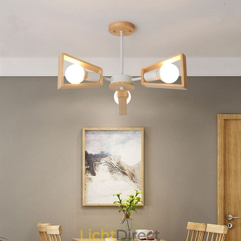 Moderne waaiervormige kroonluchter Elegante houten hanglamp