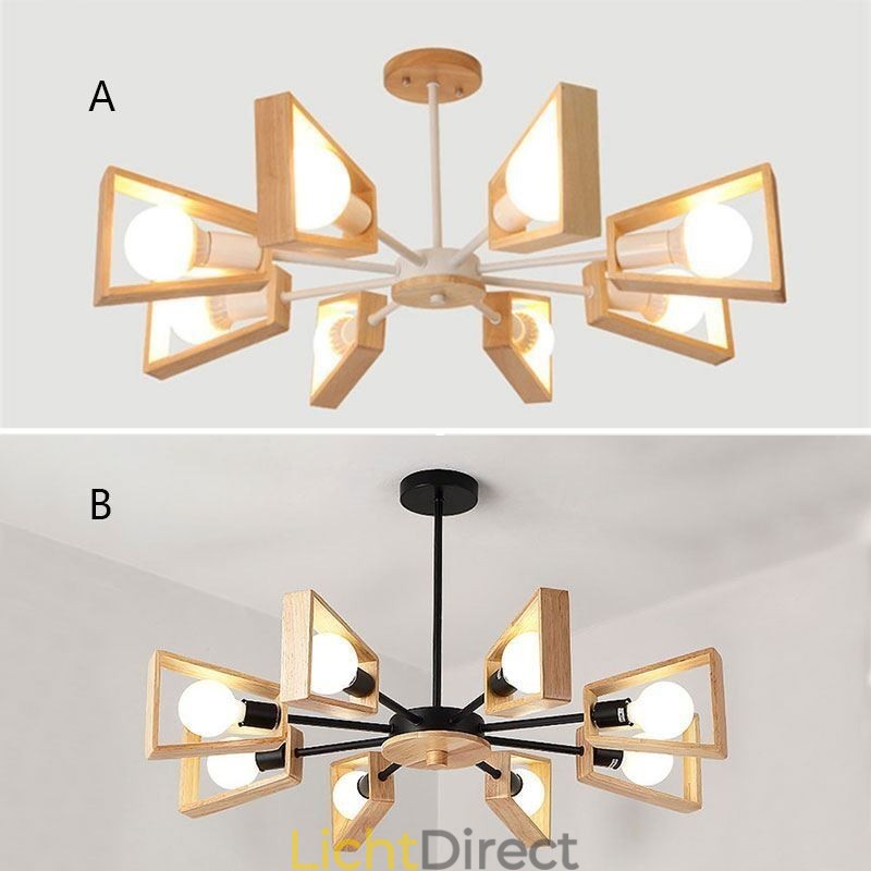 Moderne waaiervormige kroonluchter Elegante houten hanglamp