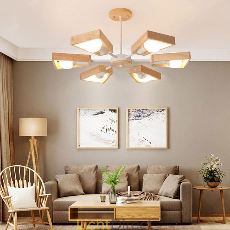 Moderne waaiervormige kroonluchter Elegante houten hanglamp