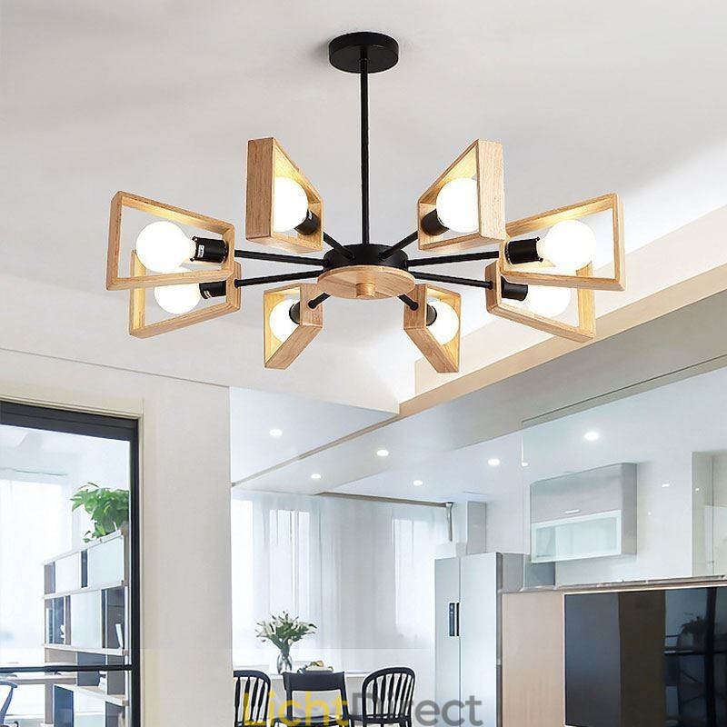 Moderne waaiervormige kroonluchter Elegante houten hanglamp