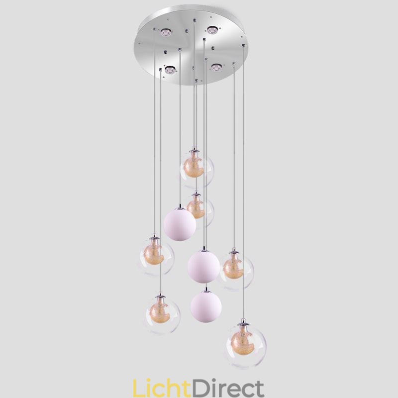Hanglamp Glazen Cluster Plafondlamp Goud Nikkel Geborsteld + Melkachtig Glazen Bol