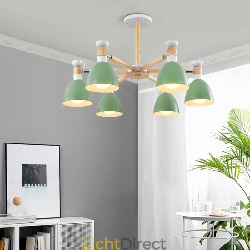 Nordic Macaron Hanglamp Creatieve Houten Kroonluchter