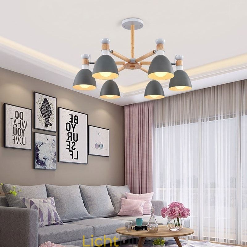 Nordic Macaron Hanglamp Creatieve Houten Kroonluchter