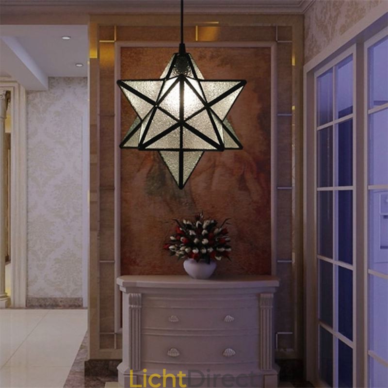 Europese hanglamp van gebrandschilderd glas, creatieve stervormige hanglamp