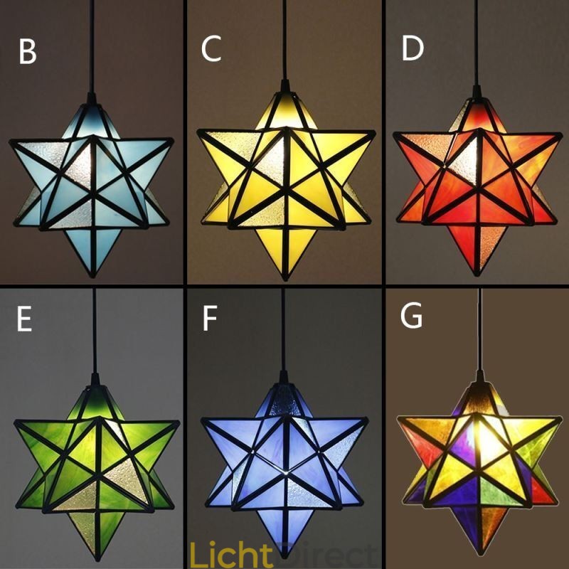 Europese hanglamp van gebrandschilderd glas, creatieve stervormige hanglamp