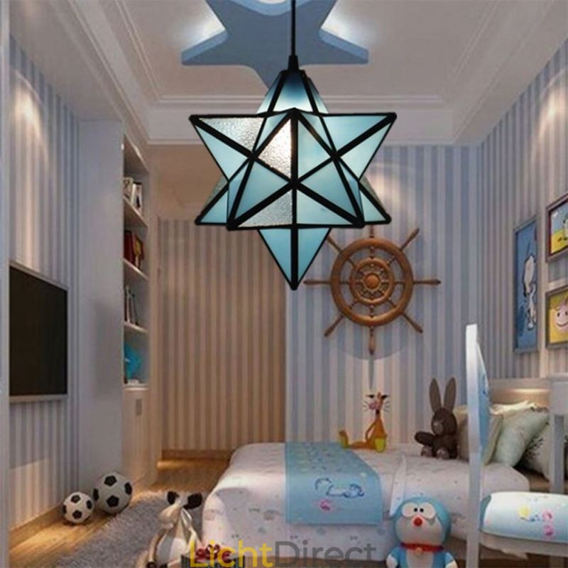 Europese hanglamp van gebrandschilderd glas, creatieve stervormige hanglamp
