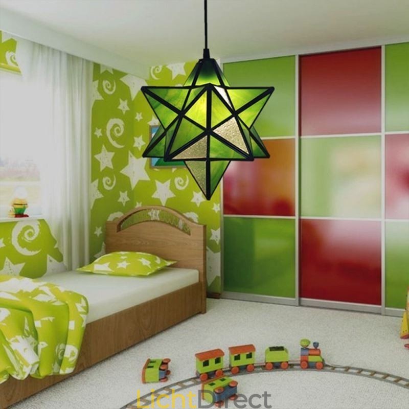 Europese hanglamp van gebrandschilderd glas, creatieve stervormige hanglamp
