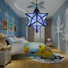Europese hanglamp van gebrandschilderd glas, creatieve stervormige hanglamp