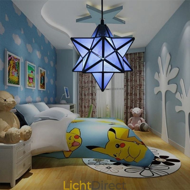 Europese hanglamp van gebrandschilderd glas, creatieve stervormige hanglamp