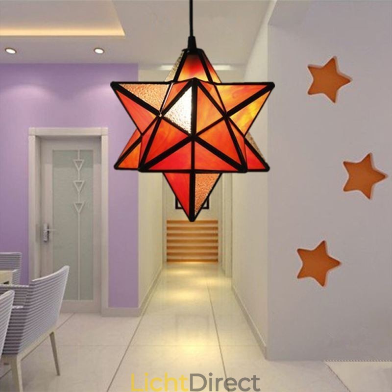 Europese hanglamp van gebrandschilderd glas, creatieve stervormige hanglamp