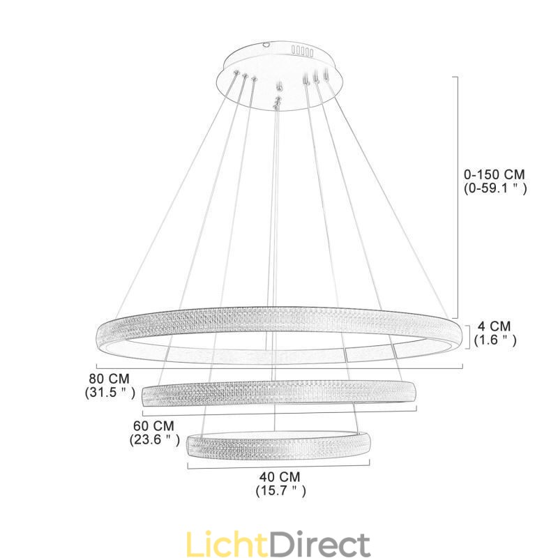 Moderne hanglamp acryl 3 ringen lamp 80+60+40cm