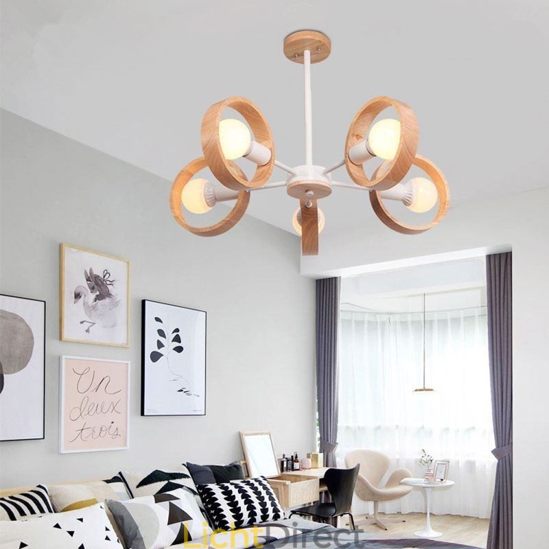 Unieke hanglamp van hout uit Scandinavië