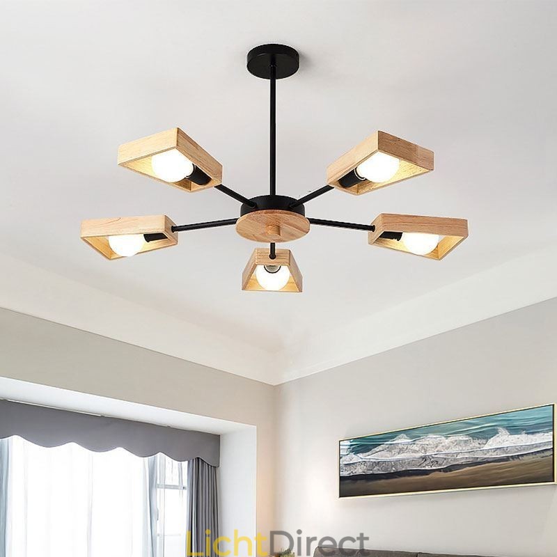 Moderne waaiervormige kroonluchter Elegante houten hanglamp