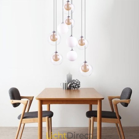 Hanglamp Glazen Cluster Plafondlamp Goud Nikkel Geborsteld + Melkachtig Glazen Bol Hanglamp Glazen Cluster Plafondlamp Goud Nikkel Geborsteld + Melkachtig Glazen Bol