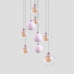 Hanglamp Glazen Cluster Plafondlamp Goud Nikkel Geborsteld + Melkachtig Glazen Bol