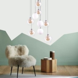 Hanglamp Glazen Cluster Plafondlamp Goud Nikkel Geborsteld + Melkachtig Glazen Bol