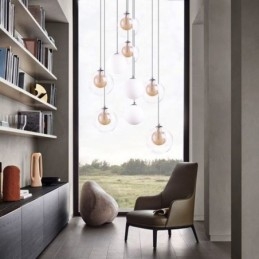 Hanglamp Glazen Cluster Plafondlamp Goud Nikkel Geborsteld + Melkachtig Glazen Bol