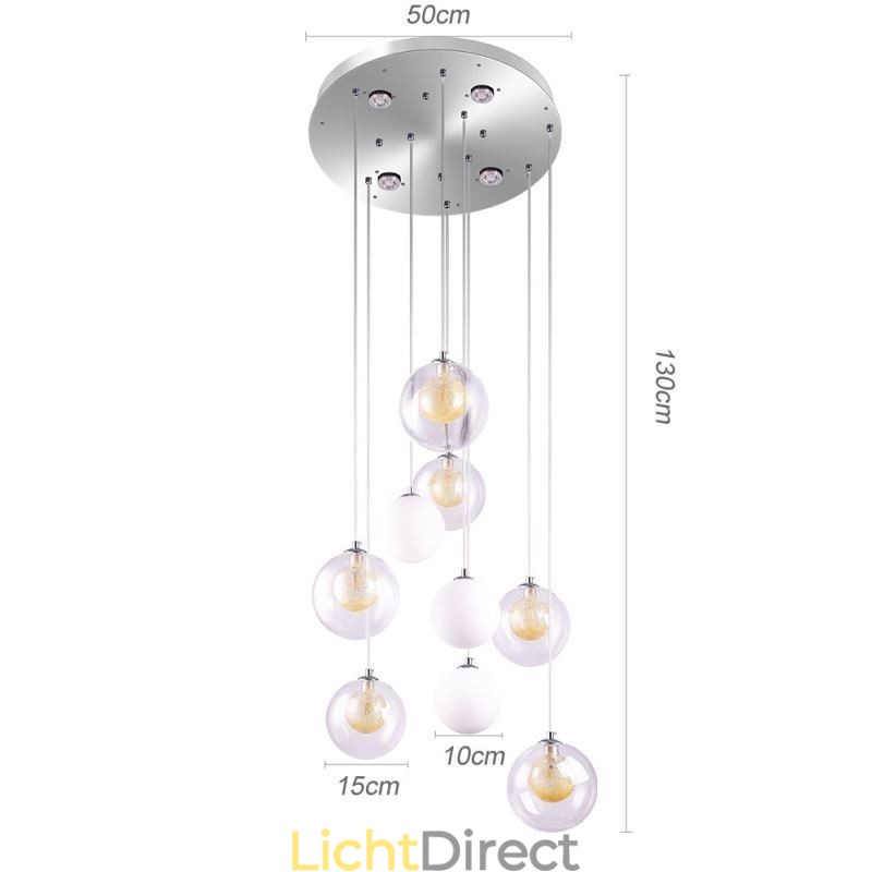 Hanglamp Glazen Cluster Plafondlamp Goud Nikkel Geborsteld + Melkachtig Glazen Bol