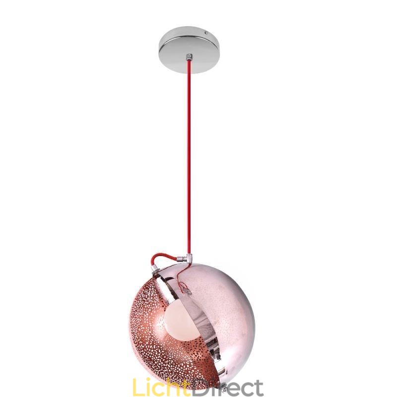 Moderne roségouden hanglamp, halfronde glazen lampenkap, decoratieve lamp, café