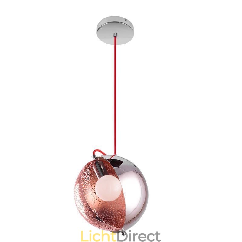 Moderne roségouden hanglamp, halfronde glazen lampenkap, decoratieve lamp, café