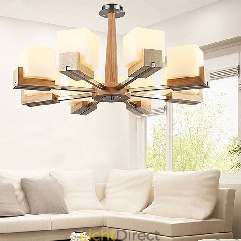 Nordic houten hanglamp glazen lampenkap kroonluchter