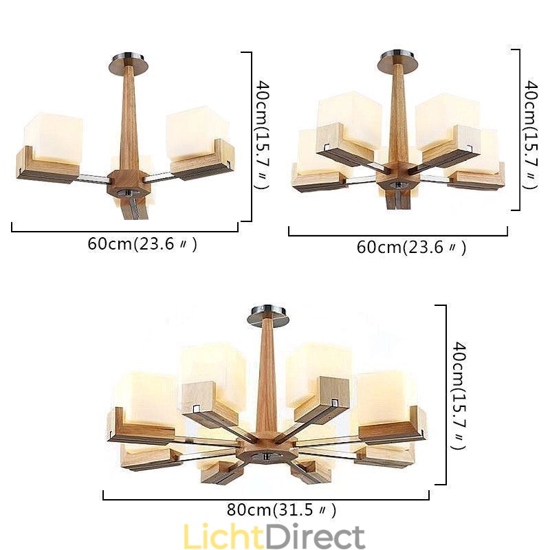 Nordic houten hanglamp glazen lampenkap kroonluchter