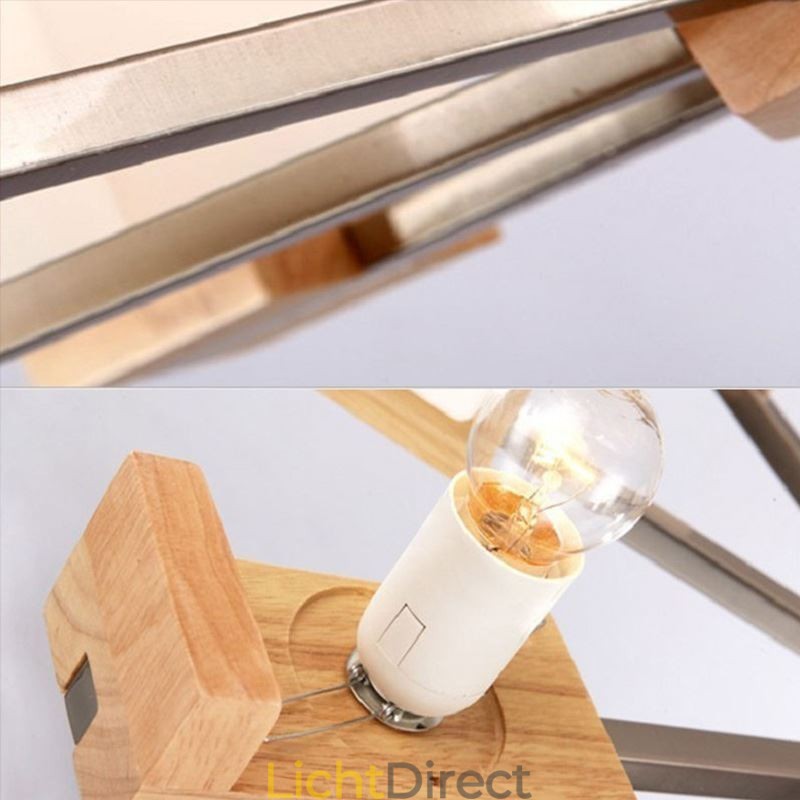 Nordic houten hanglamp glazen lampenkap kroonluchter