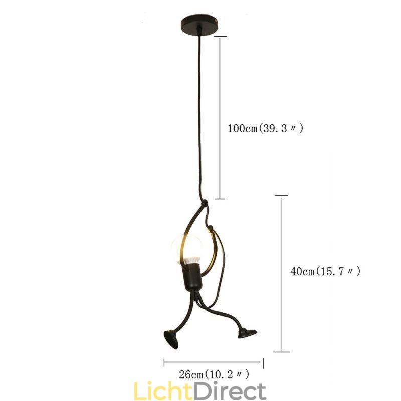 Moderne eenvoudige hanglamp in de vorm van een kleine man, creatief licht