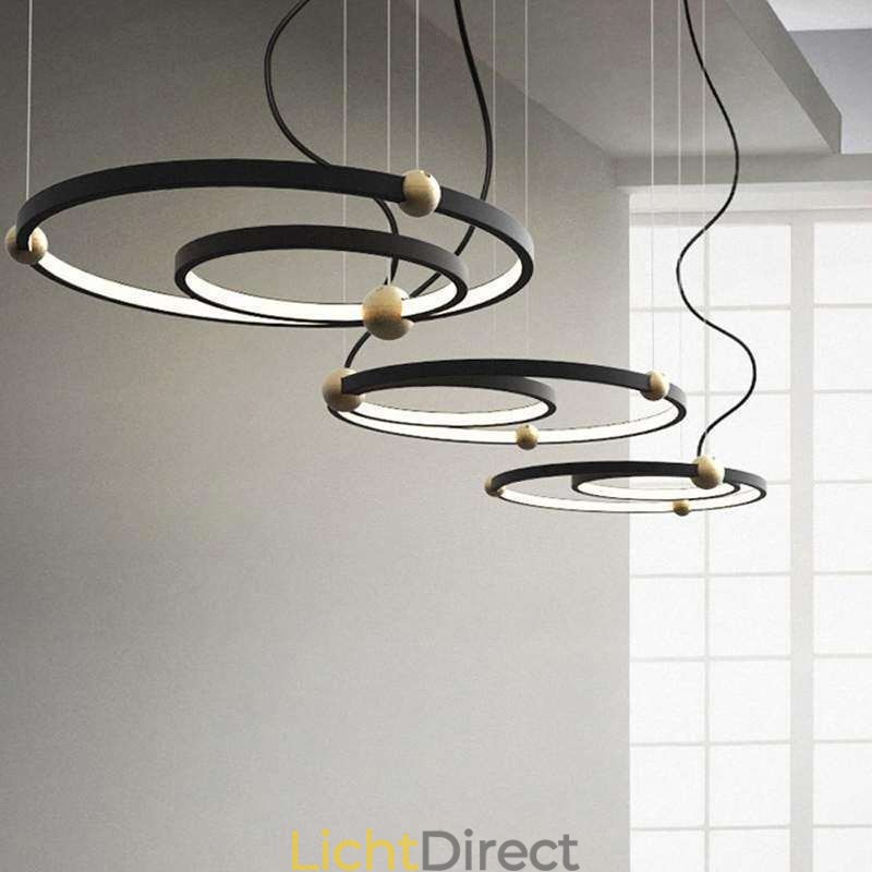 Cirkelvormige hanglamp zwart 2 ringen