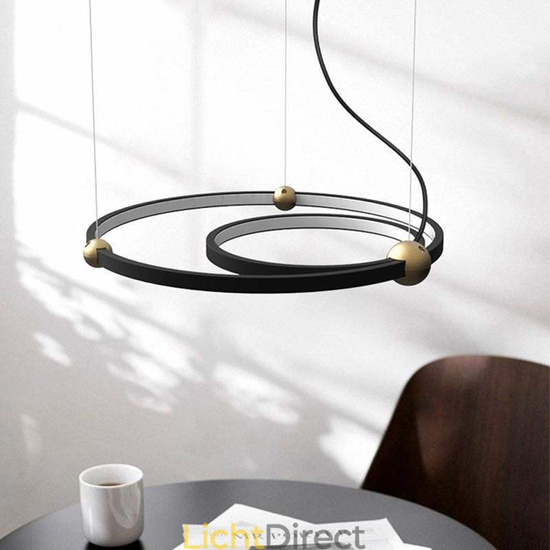 Cirkelvormige hanglamp zwart 2 ringen
