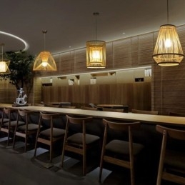 Hanglamp van bamboe, geweven bed