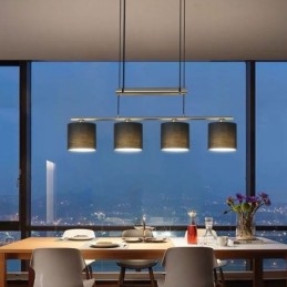 Moderne hanglamp met 4 lampen en stoffen kap, in hoogte verstelbaar