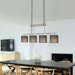 Moderne hanglamp met 4 lampen en stoffen kap, in hoogte verstelbaar