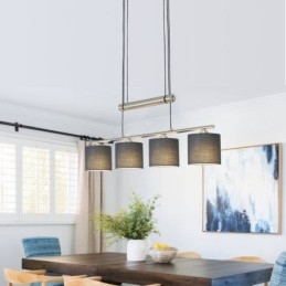 Moderne hanglamp met 4 lampen en stoffen kap, in hoogte verstelbaar