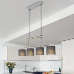 Moderne hanglamp met 4 lampen en stoffen kap, in hoogte verstelbaar