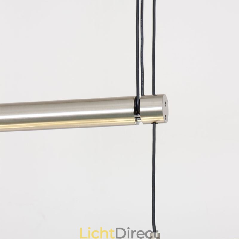 Moderne hanglamp met 4 lampen en stoffen kap, in hoogte verstelbaar