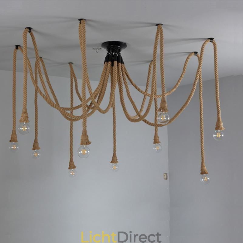 Retro Stijl 6 10 Hoofden Hanglamp Hennep Touw Kroonluchter Vintage Plafondlamp