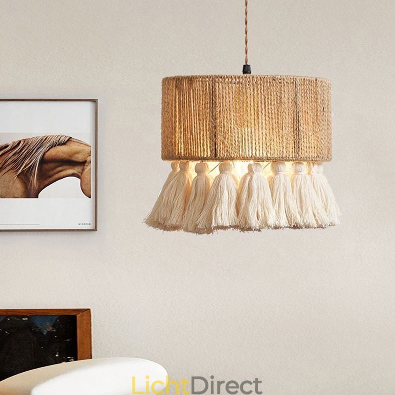 Henneptouw Hanglamp Retro Decoratie Plafondlamp Kwast Lampenkap