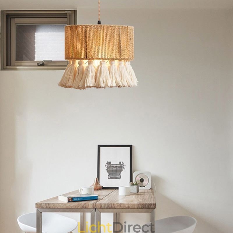 Henneptouw Hanglamp Retro Decoratie Plafondlamp Kwast Lampenkap